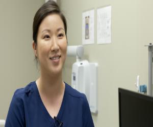 A student in a dental office