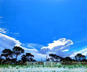 Artwork by John Gleason of a house on the Florida coast.