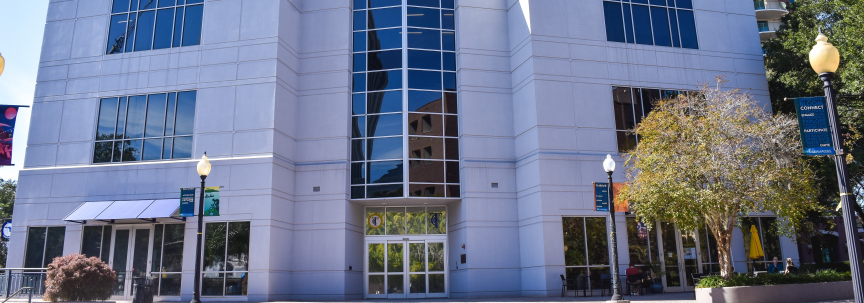 Outside shot of center for innovation building in downtown Tallahassee